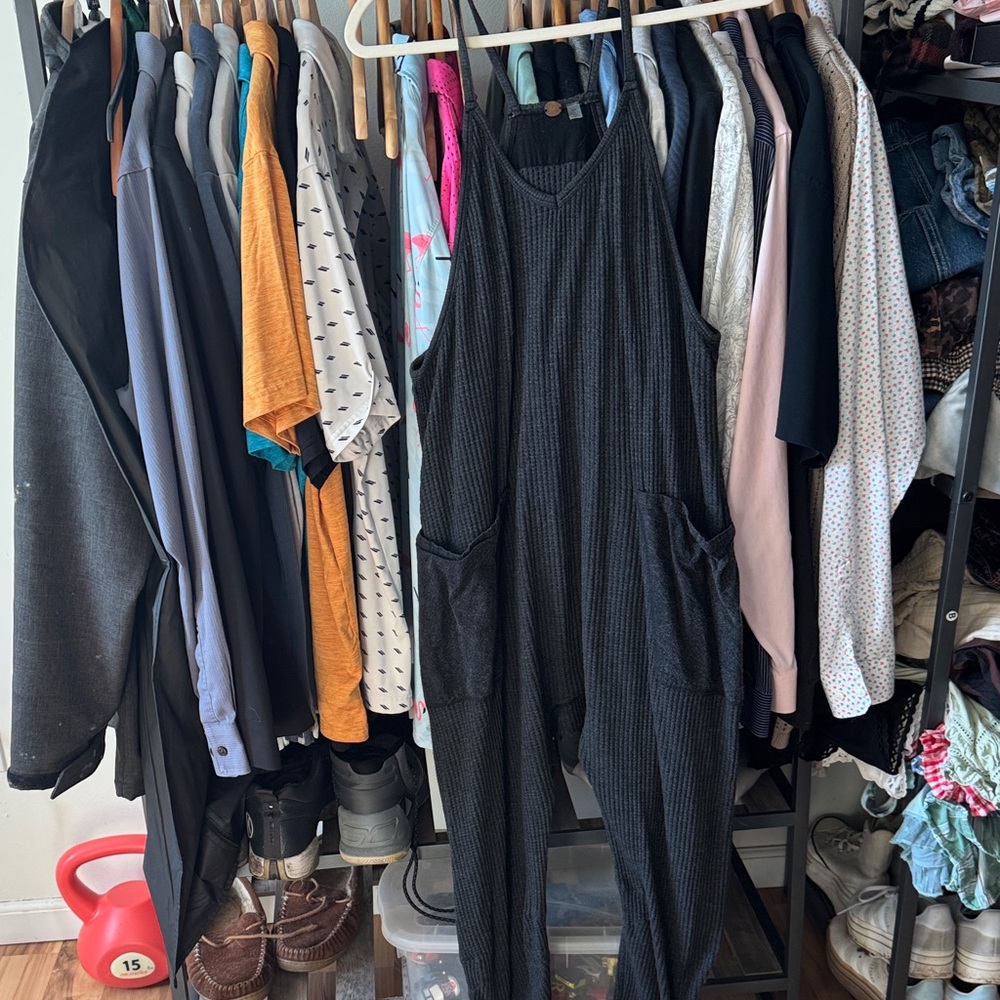 Free People Charcoal Hot shot waffle Jumpsuit